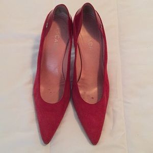 Escada red suede heels size 38 1/2